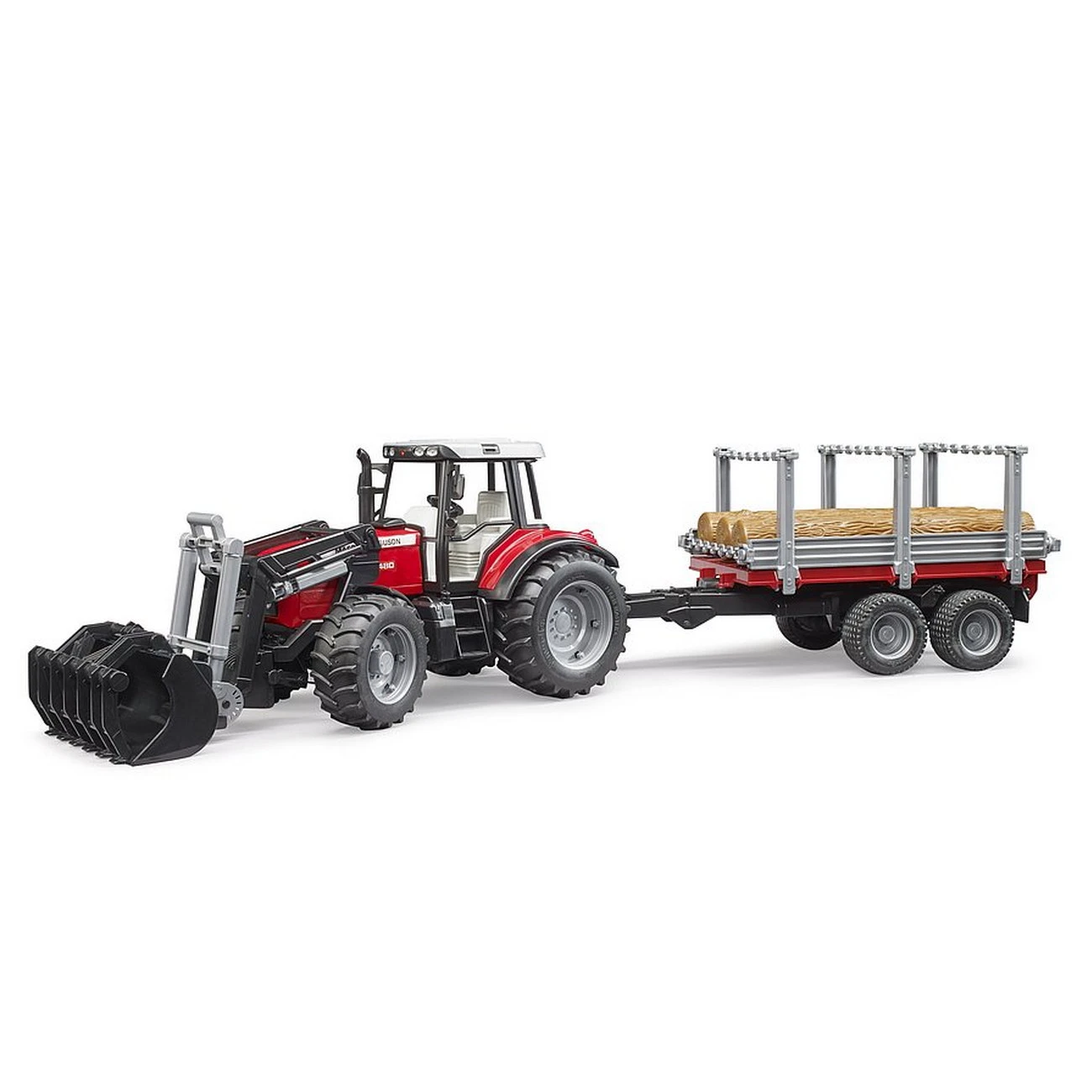 BRUDER 02046 - Massey Ferguson 7480 Mit Frontlader Holztransportanhänger 1 BRUDER 02046 - Massey Ferguson 7480 Mit Frontlader Holztransportanhänger